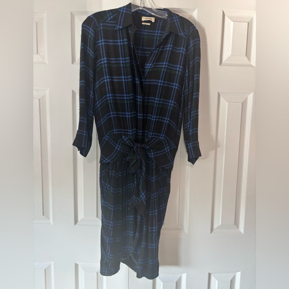 L’AGENCE flannel Plaid Tie-Front Dress size 4 women’s - Picture 1 of 3